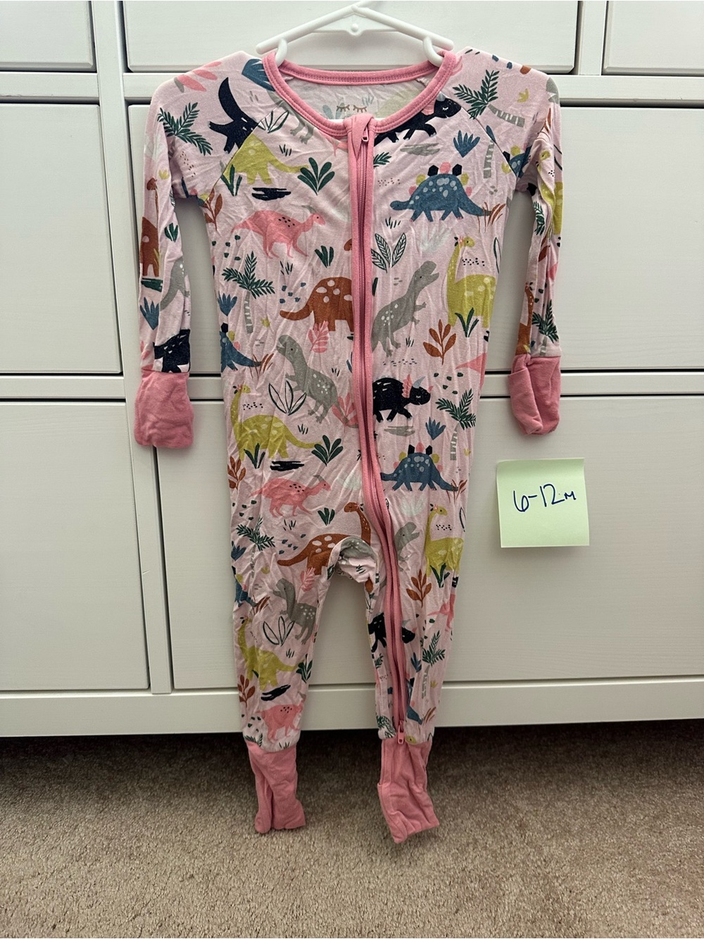 Little Sleepies Pink Dinosaur Print Baby One-Piece Pajamas